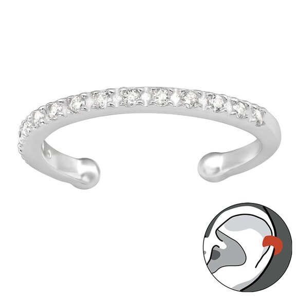 Sterling Silver CZ Pavé Ear Cuff – Sparkling No Piercing Needed Accent - Picture 1 of 10